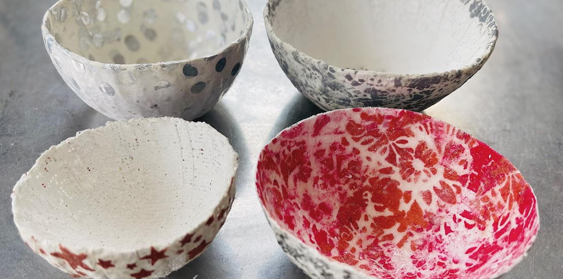 Handmade bowls made during a workshop with the Supercrafters